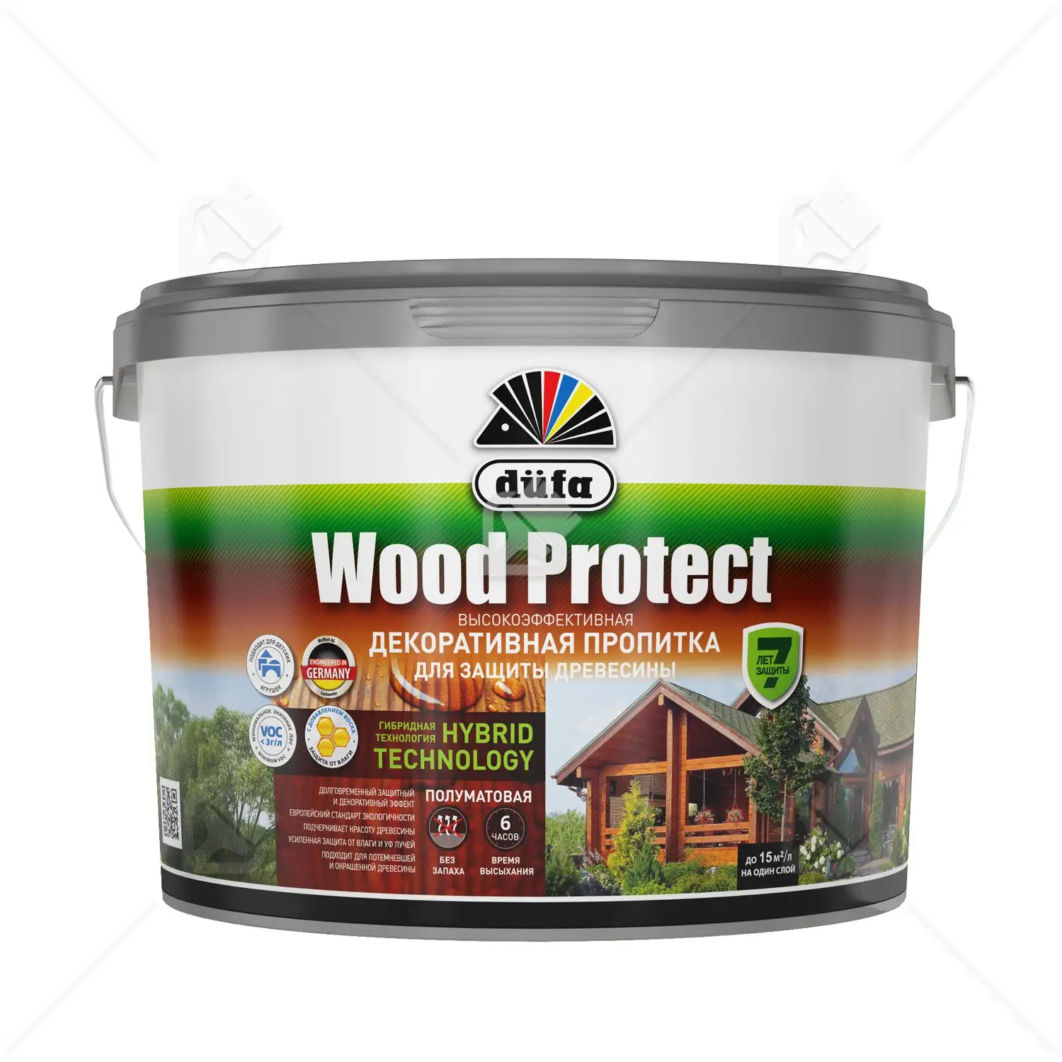 Пропитка декоративная для защиты древесины Dufa Wood Protect белая 9 л.