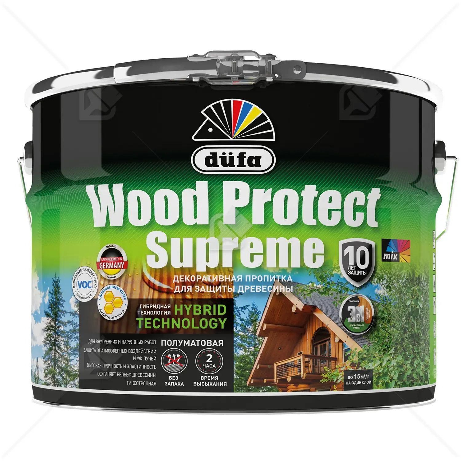 Пропитка декоративная для защиты древесины Dufa Wood Protect Supreme бесцветная 9 л