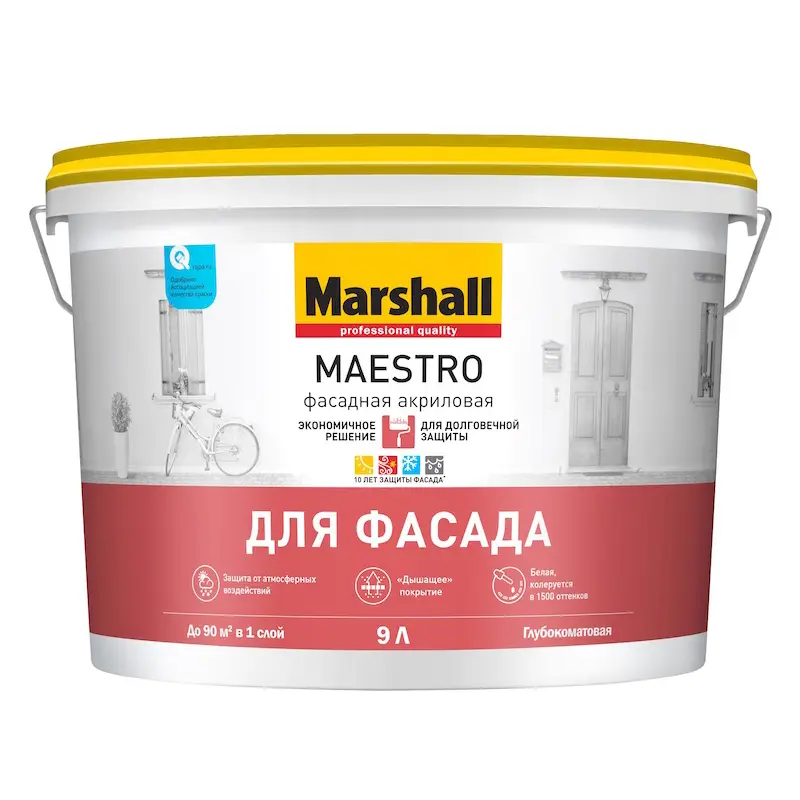 Краска фасадная акриловая Marshall Maestro глубокоматовая база BW 9 л.