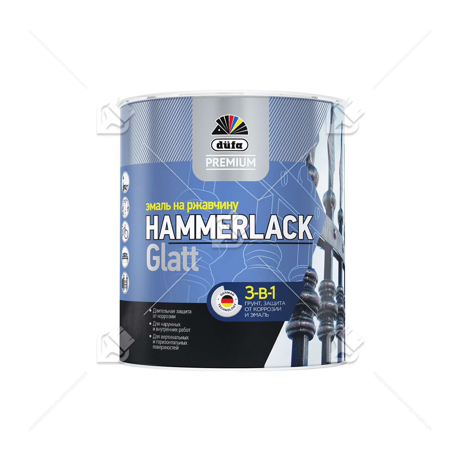 Эмаль на ржавчину Dufa Premium Hammerlack 3-в-1 гладкая RAL 6005 зеленая 2,5 л.