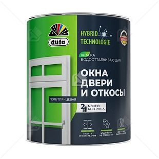 Краска для окон, дверей и откосов Dufa акриловая полуглянцевая белая 2 л