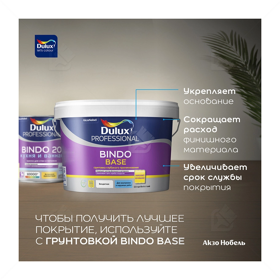 Краска для кухни и ванной латексная Dulux Professional Bindo 20 полуматовая база BC 0,9 л.
