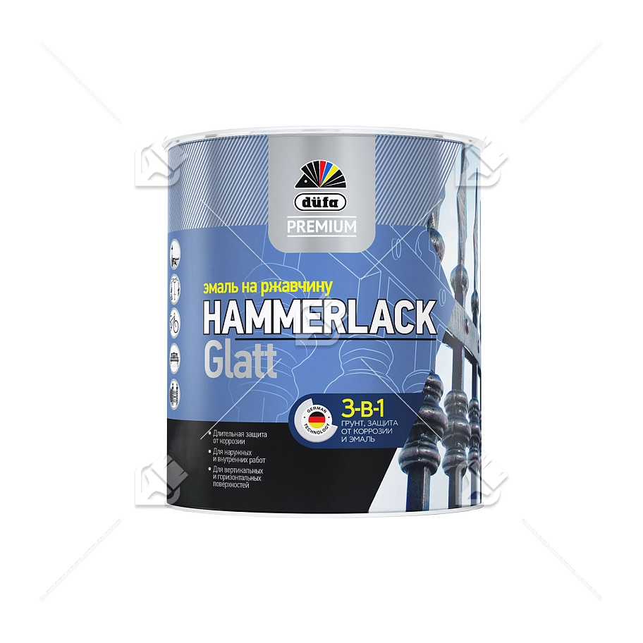 Эмаль на ржавчину Dufa Premium Hammerlack 3-в-1 гладкая  RAL 7040 серый 2,5 л.