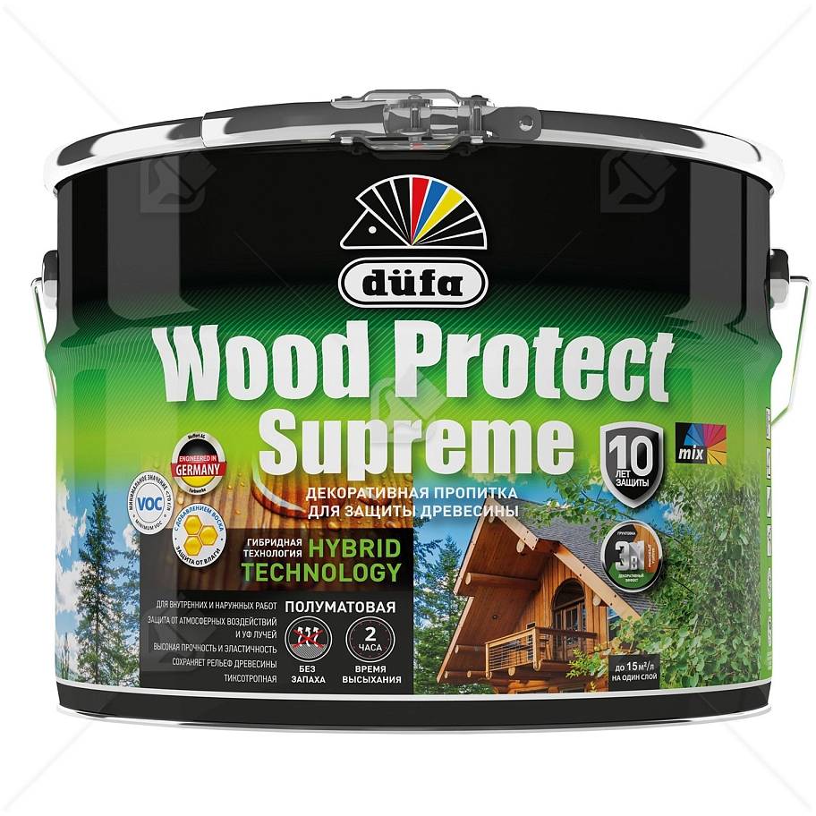 Пропитка декоративная для защиты древесины Dufa Wood Protect Supreme бесцветная 9 л