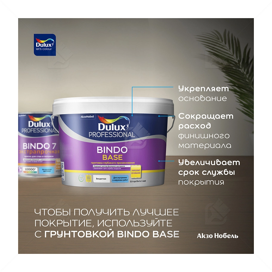Краска для стен и потолков латексная экстрапрочная Dulux Professional Bindo 7 матовая база BC 2,25 л.