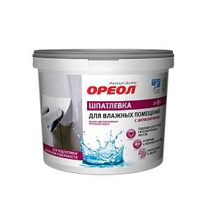 Шпатлевка для влажных помещений полиакриловая с антисептиком Ореол 1,5 кг.